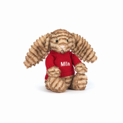 Jellycat Bashful Luxe Conejo Juniper with Red Jumper | EGNZ-91256